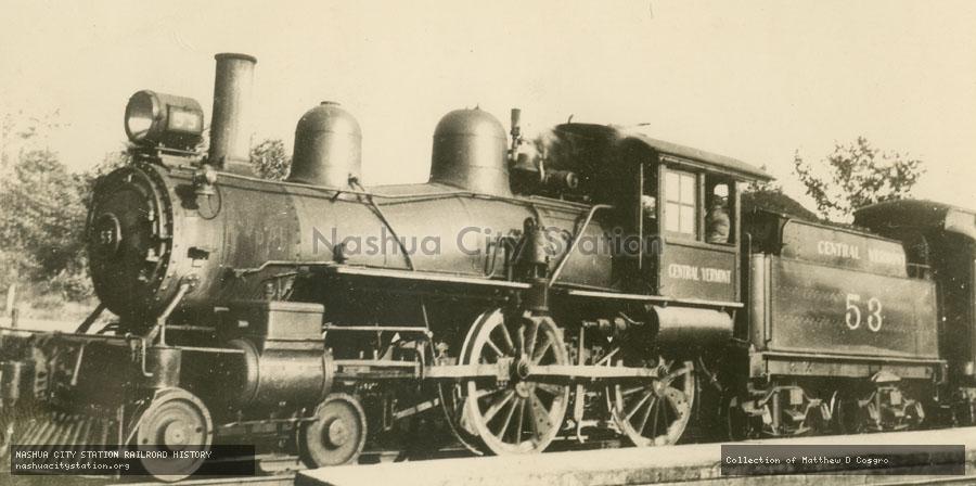 Postcard: Central Vermont Railway #53 at Burlington, Vermont